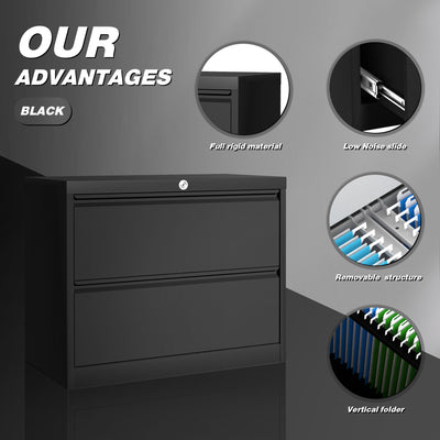 AOBABO 35 Inch Locking 2 Drawer Metal Office Filing Cabinet, Black (For Parts) - VMInnovations
