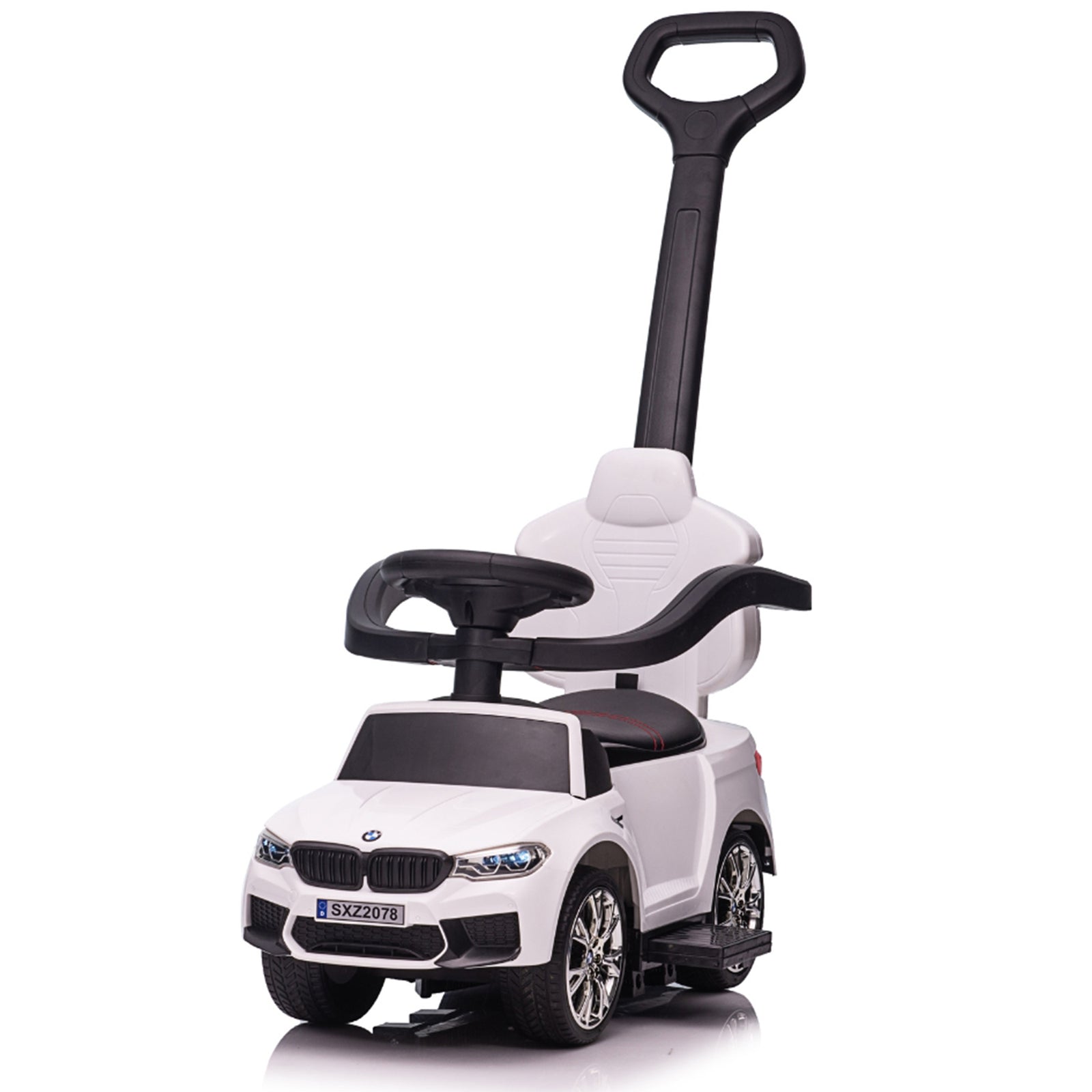 Best Ride On Cars BMW 4 in 1 Ride On Push Car w/ Control Bar & LED Lights, White - VMInnovations