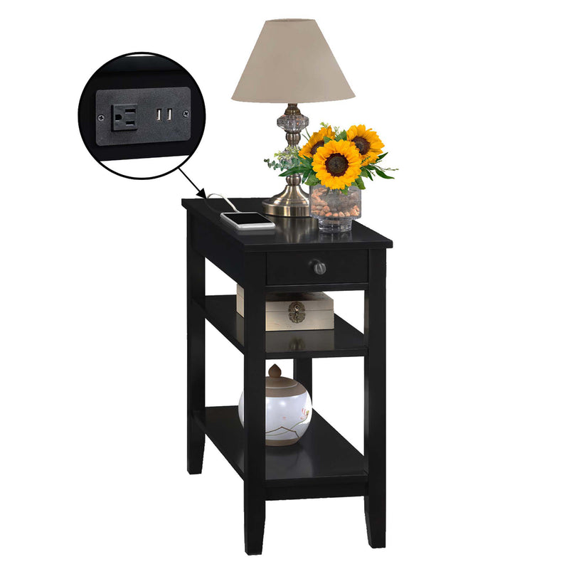 Convenience Concepts Heritage End Table with Charging Station, Black (Open Box)