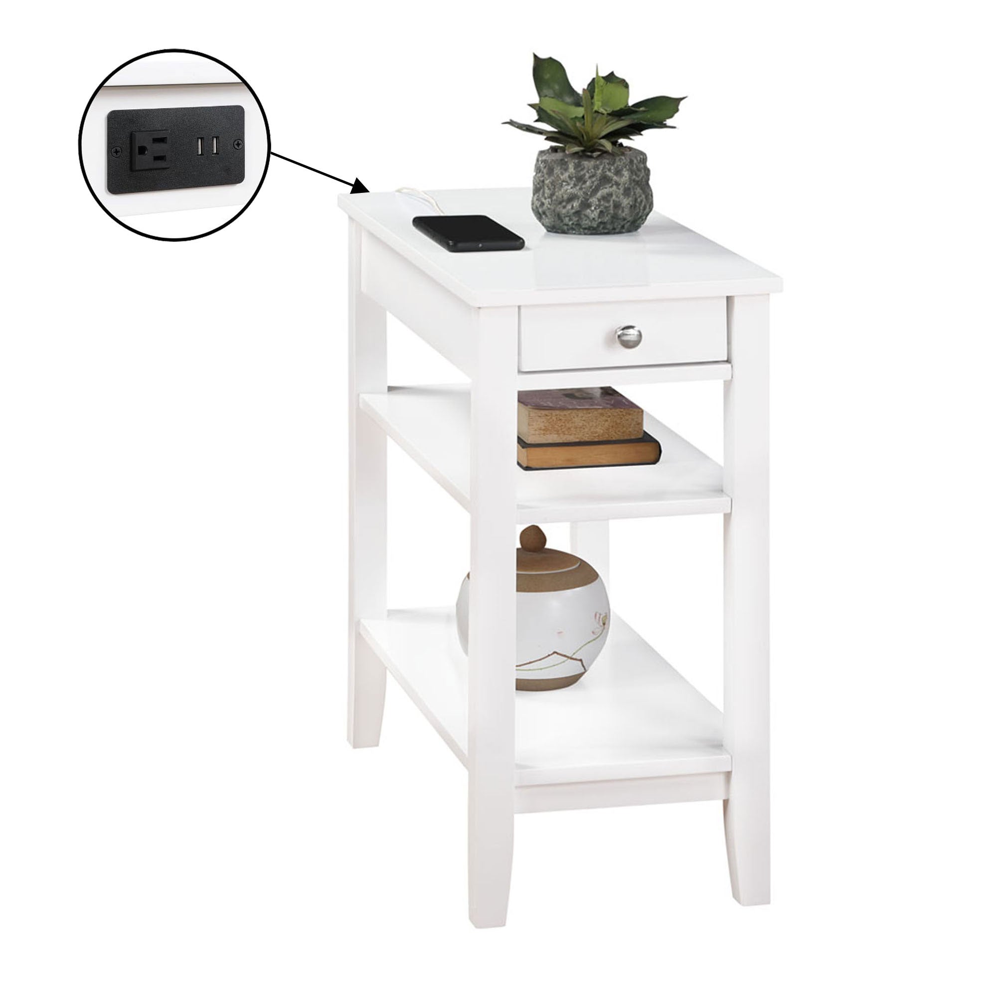 Convenience Concepts American Heritage End Table w/Charging Station, White(Used)