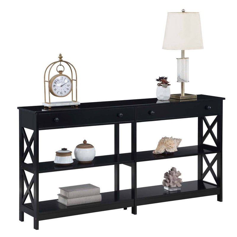 Convenience Concepts 60" Console Table w/ 2 Drawers and Shelves, Black(Open Box)