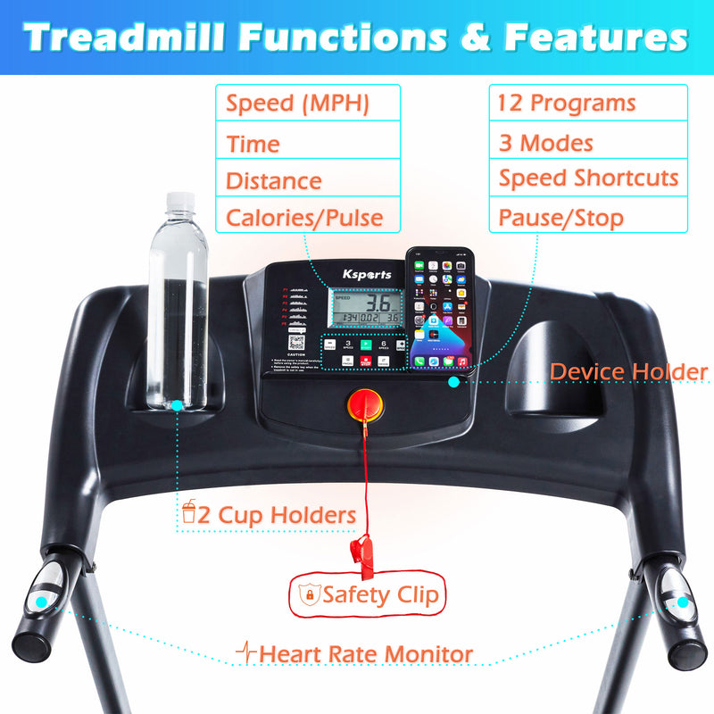 Ksports Multi-Functional Electric Treadmill Cardio Strength Training Workout Set