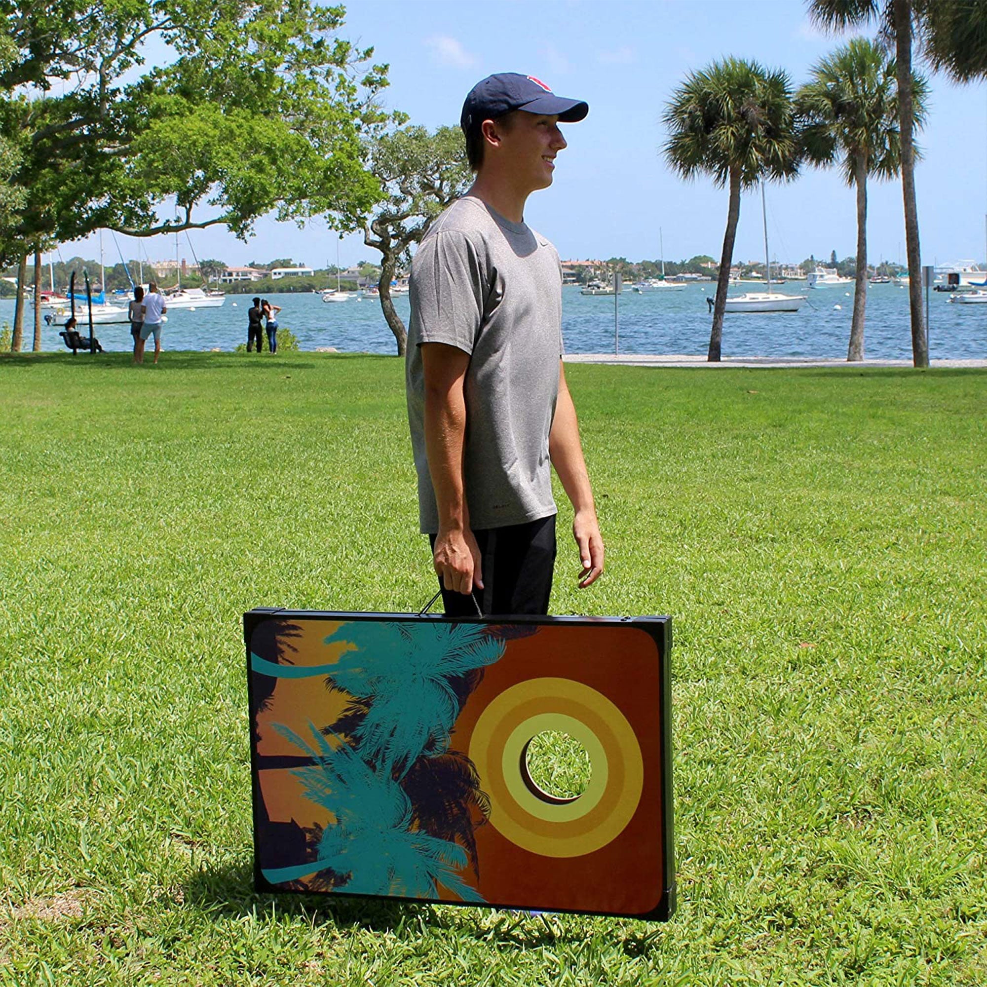 Driveway Games Tailgate Bean Bag Toss Board Cornhole Set w/Carry Bag, Tropical - VMInnovations