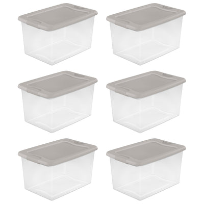 Sterilite 64 Quart Clear Latching Storage Container Box, Grey Pumice (6 Pack)