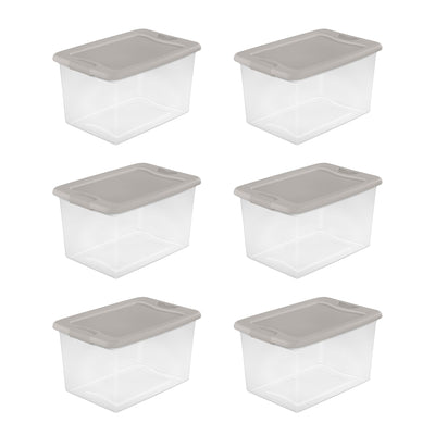 Sterilite 64 Quart Clear Latching Storage Container Box, Grey Pumice (6 Pack) - VMInnovations