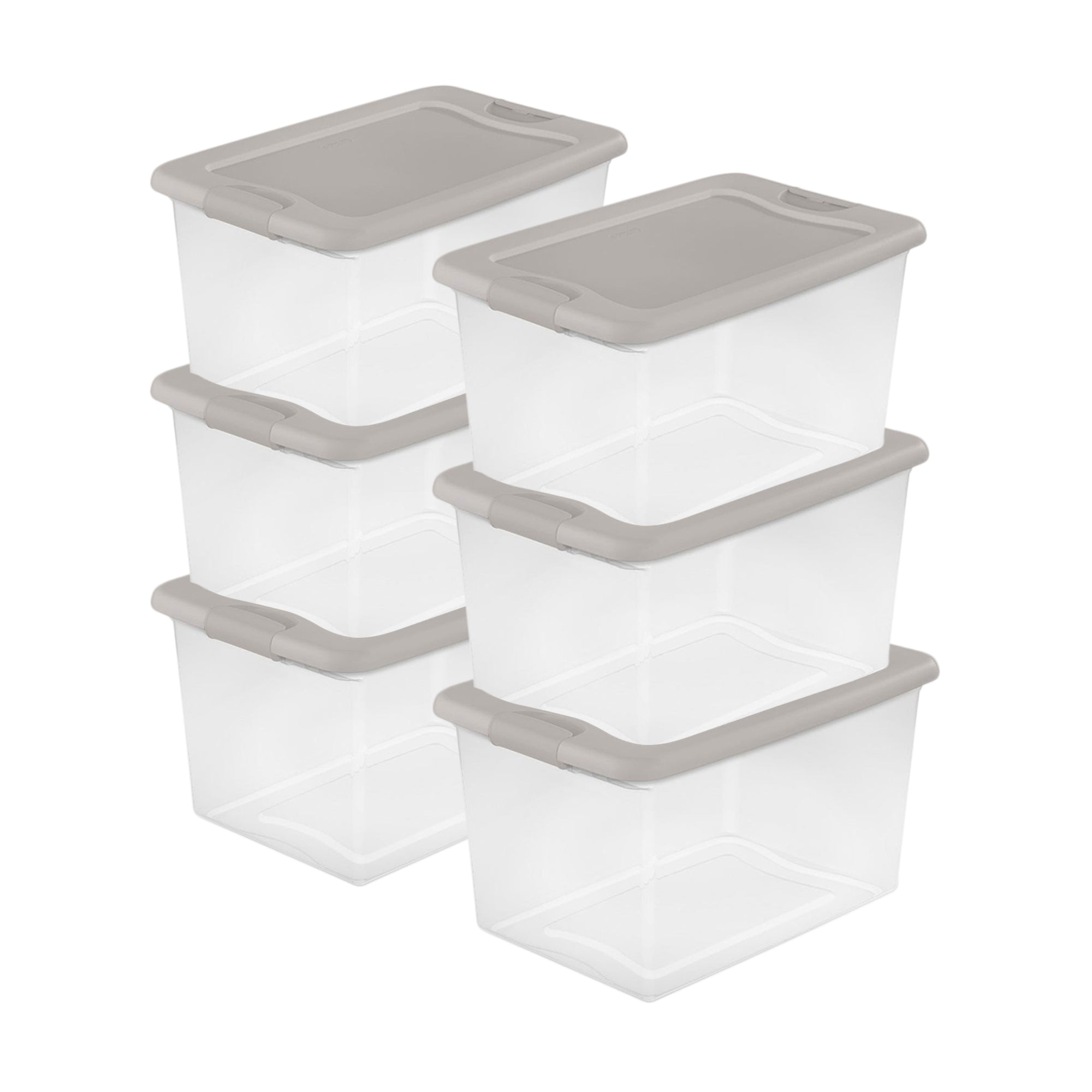 Sterilite 64 Quart Clear Latching Storage Container Box, Grey Pumice (6 Pack) - VMInnovations