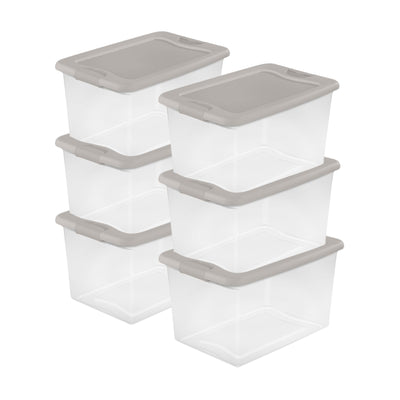 Sterilite 64 Quart Clear Latching Storage Container Box, Grey Pumice (6 Pack) - VMInnovations