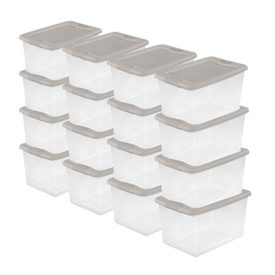 Sterilite 64 Quart Clear Latching Storage Container Box, Grey Pumice (12 Pack) - VMInnovations