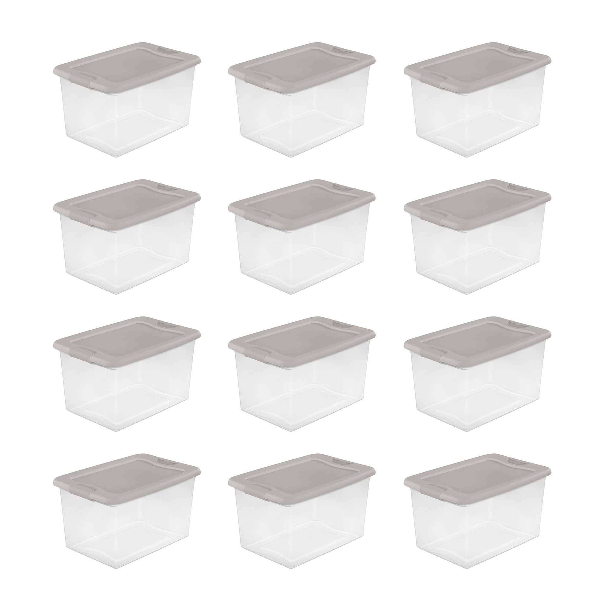 Sterilite 64 Quart Clear Latching Storage Container Box, Grey Pumice (12 Pack) - VMInnovations