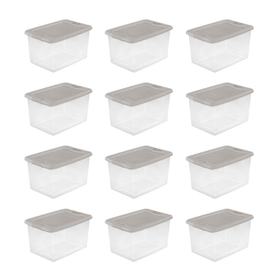 Sterilite 64 Quart Clear Latching Storage Container Box, Grey Pumice (12 Pack) - VMInnovations