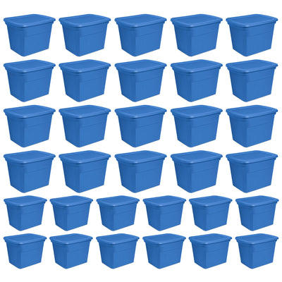 Sterilite 18 Gallon Stackable Storage Tote Container w/ Handles, Blue (32 Pack)