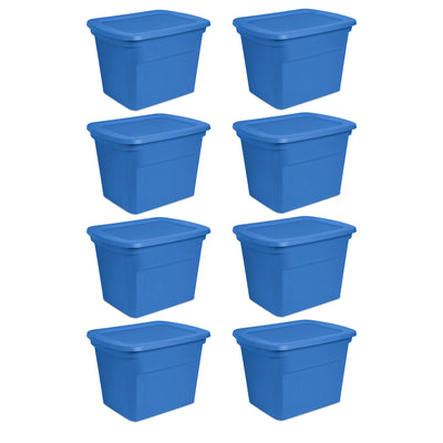 Sterilite 18 Gal Stackable Storage Box Container w/Handles, Blue Summer (8 Pack)