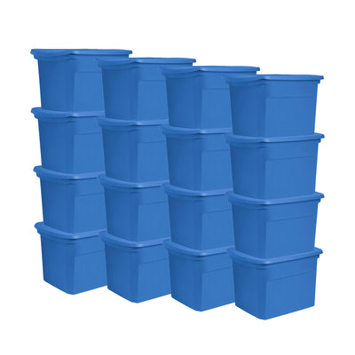 Sterilite 18 Gal Stackable Storage Box Container w/Handle, Blue Summer (16 Pack)