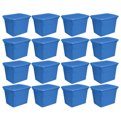 Sterilite 18 Gal Stackable Storage Box Container w/Handle, Blue Summer (16 Pack)