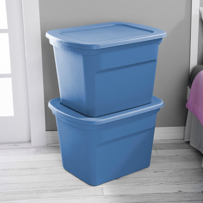 Sterilite 18 Gal Stackable Storage Box Container w/Handle, Blue Summer (16 Pack)