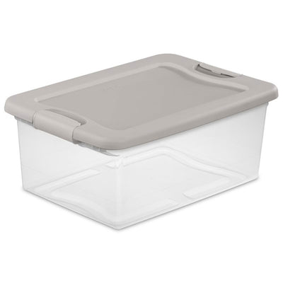 Sterilite 15 Quart Clear Plastic Latching Storage Container Box, Grey (36 Pack)