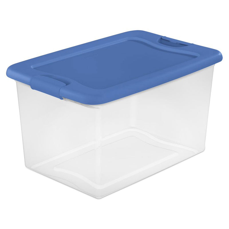Sterilite 64 Quart Clear Plastic Latching Storage Container, Blue (18 Pack)