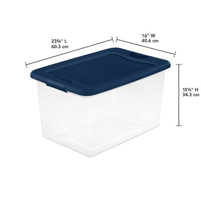 Sterilite 64 Quart Clear Plastic Latching Storage Container, Blue (24 Pack)