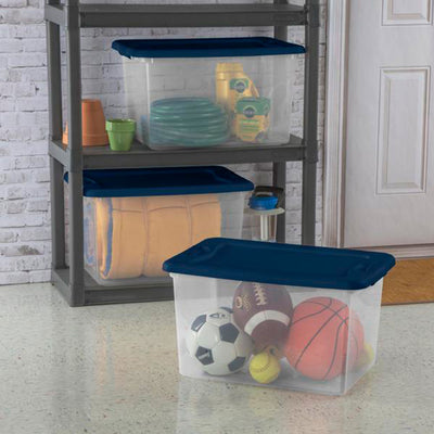 Sterilite 64 Quart Clear Plastic Latching Storage Container, Blue (24 Pack)