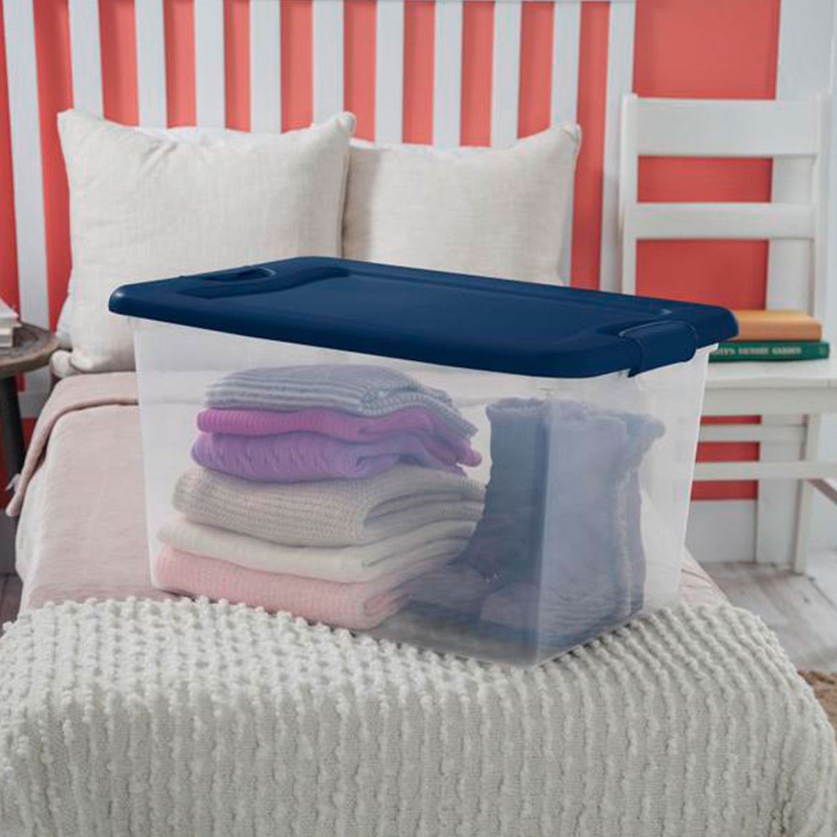Sterilite 64 Quart Clear Plastic Latching Storage Container, Blue (18 Pack)