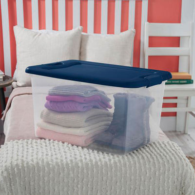 Sterilite 64 Quart Clear Plastic Latching Storage Container, Blue (18 Pack)