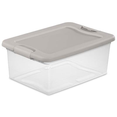 Sterilite 15 Quart Clear Plastic Latching Storage Container Box, Grey Pumice