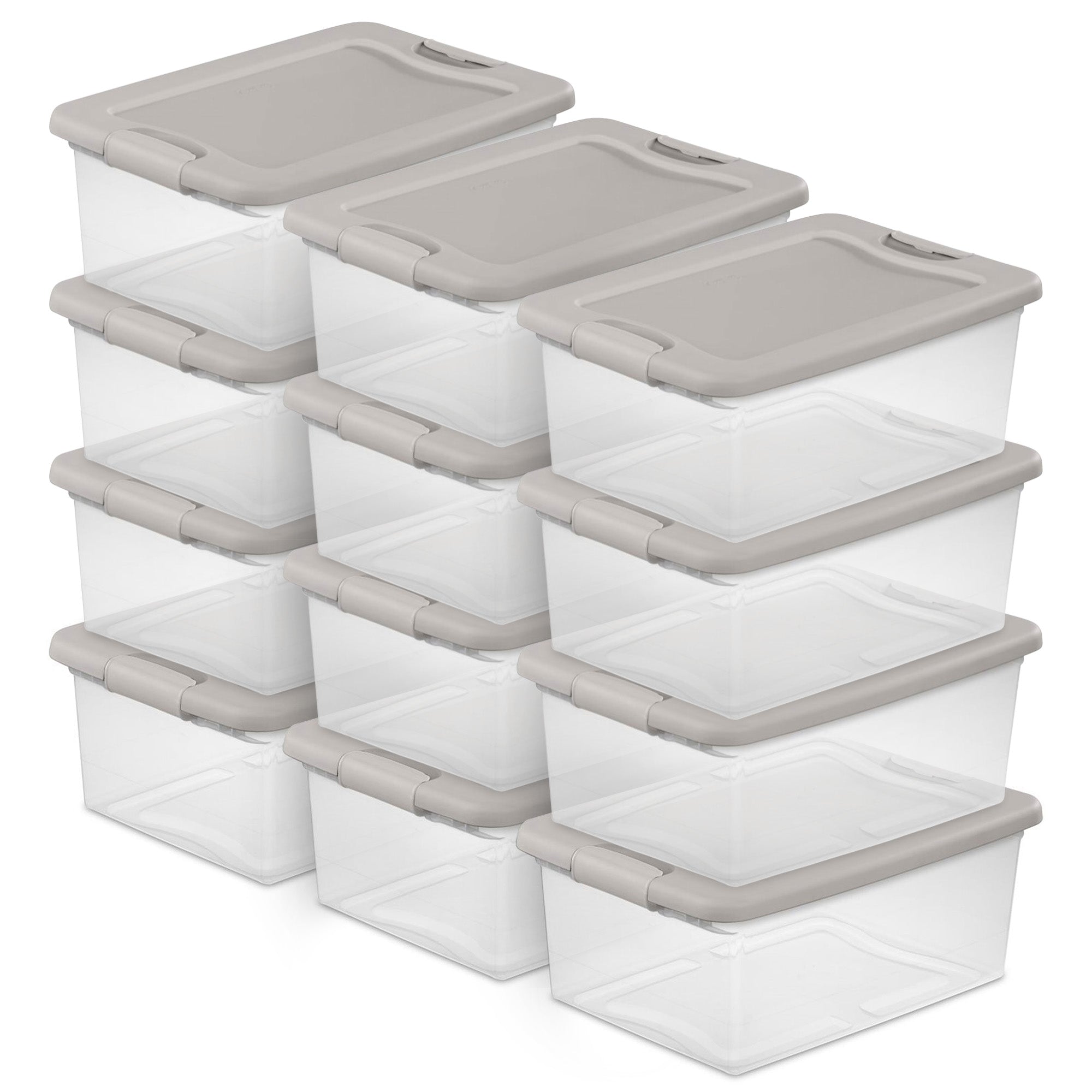 Sterilite 15 Quart Clear Plastic Latching Storage Container Box, Grey (12 Pack)