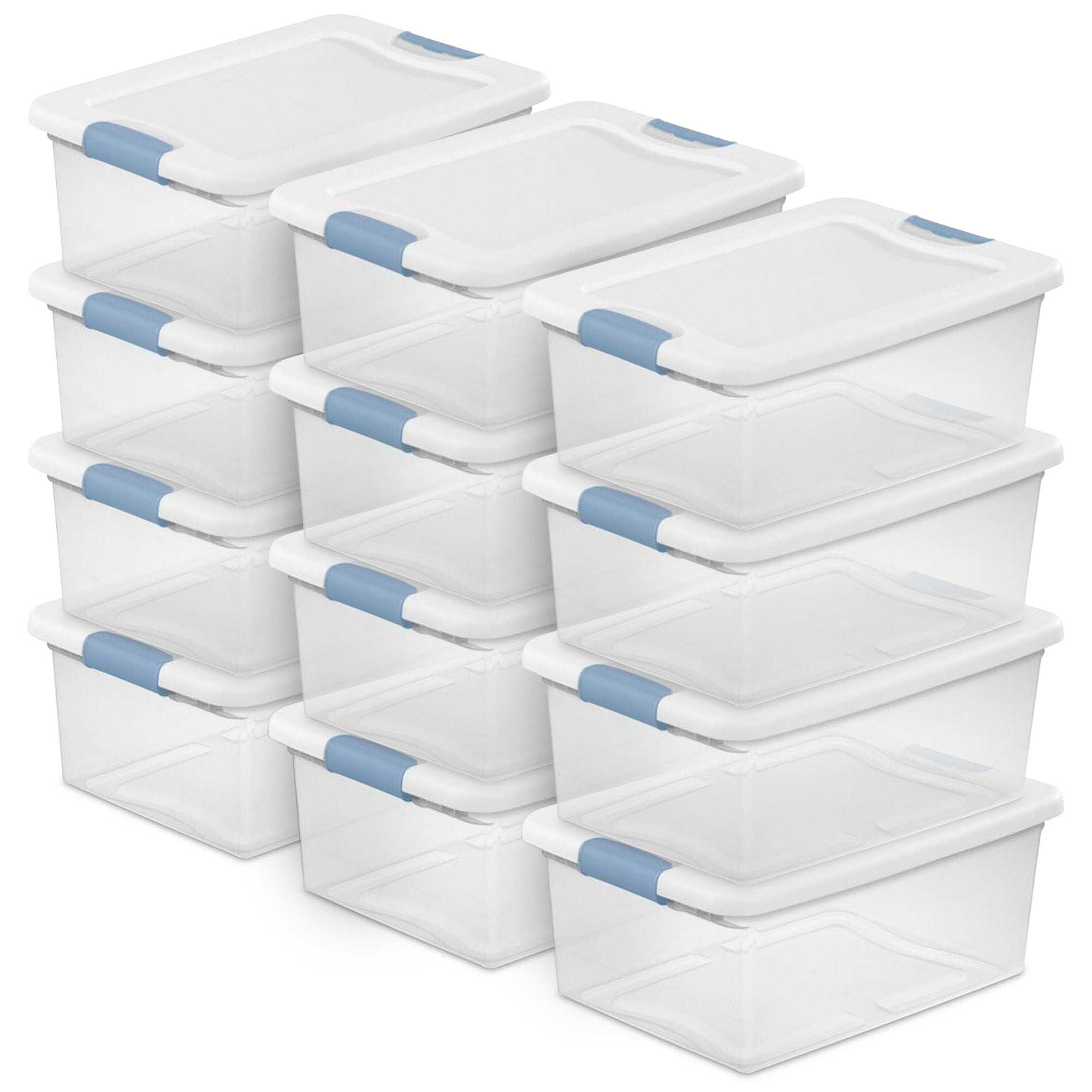 Sterilite 15 Qt Clear Latching Storage Container Organizing Box, Blue (12 Pack)