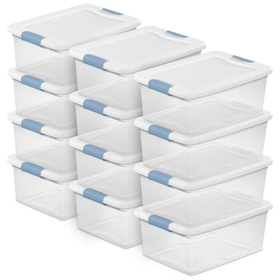 Sterilite 15 Qt Clear Latching Storage Container Organizing Box, Blue (12 Pack)