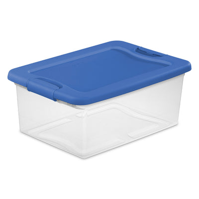 Sterilite 15 Qt Clear Latching Storage Container Organizing Box, Blue (48 Pack)