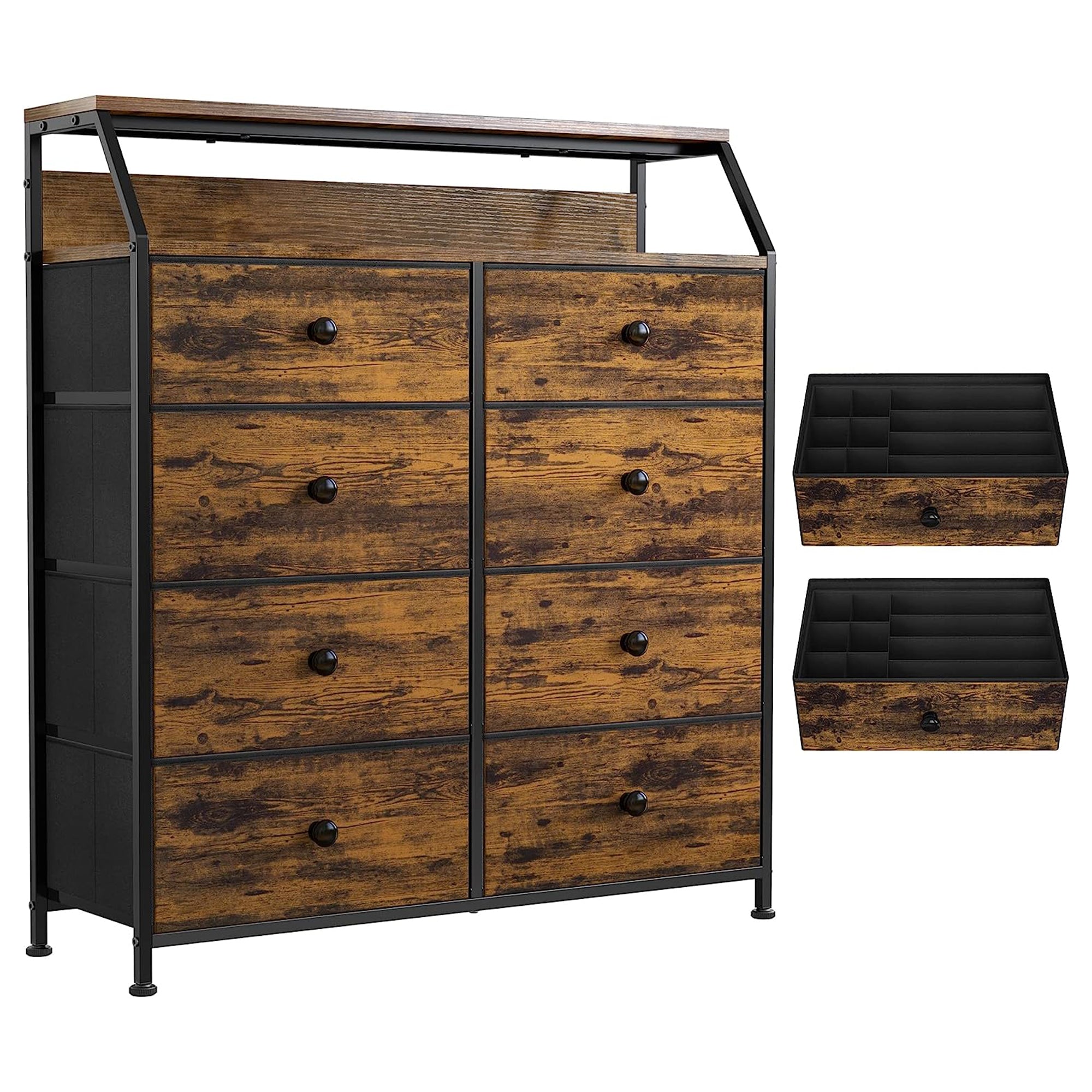 REAHOME 8 Drawer Wood Top Dresser w/ 2 Drawer Organizers, Rustic Brown (Used) - VMInnovations