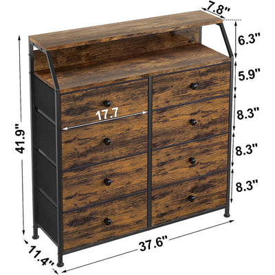REAHOME 8 Drawer Wood Top Dresser w/ 2 Drawer Organizers, Rustic Brown (Used)