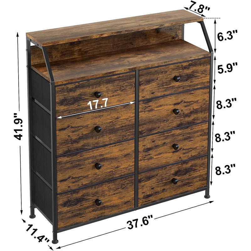 REAHOME 8 Drawer Wood Top Storage Dresser w/ 2 Drawer Organizers, Rustic Brown