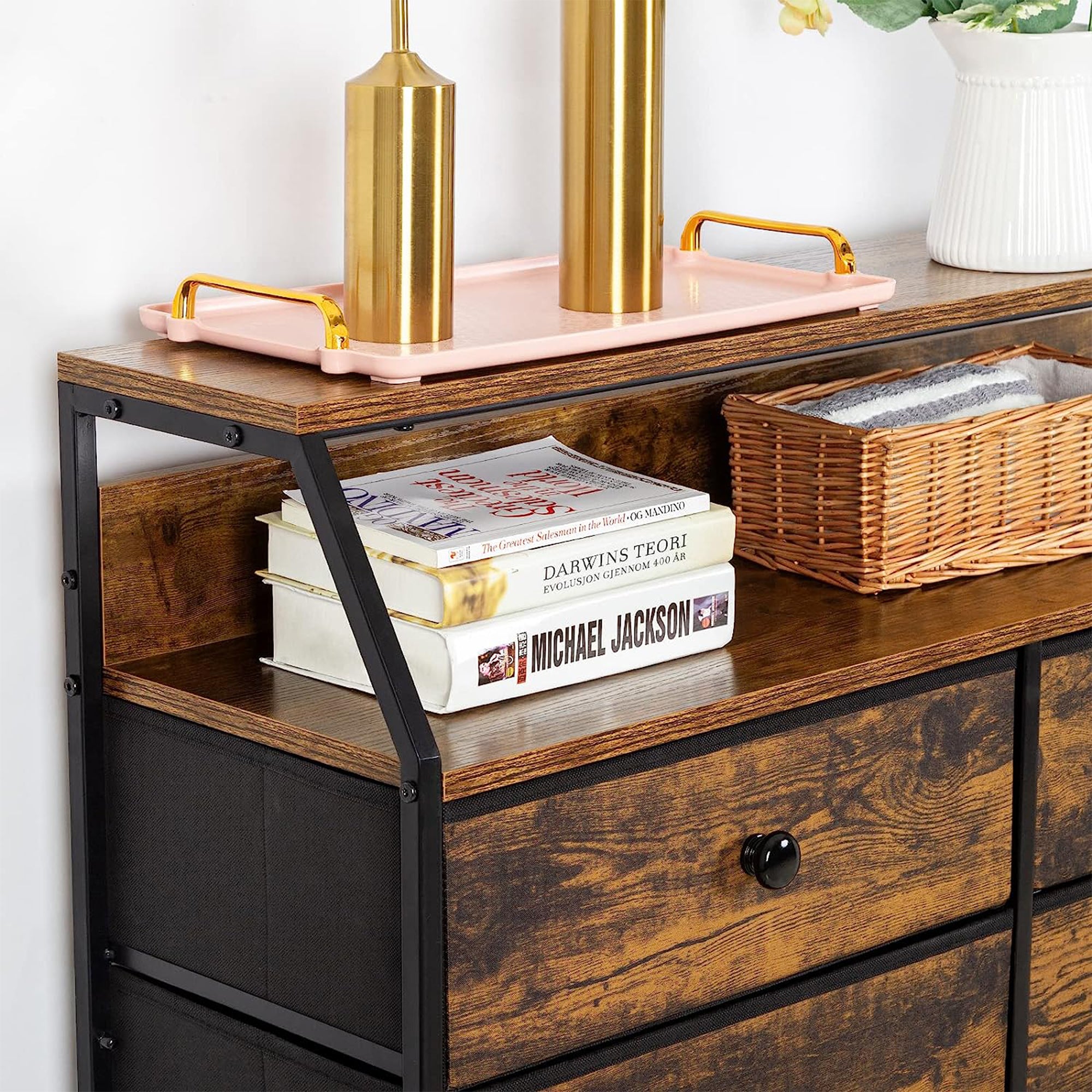 REAHOME 8 Drawer Wood Top Storage Dresser w/2 Drawer Organizers,Brown (Open Box) - VMInnovations