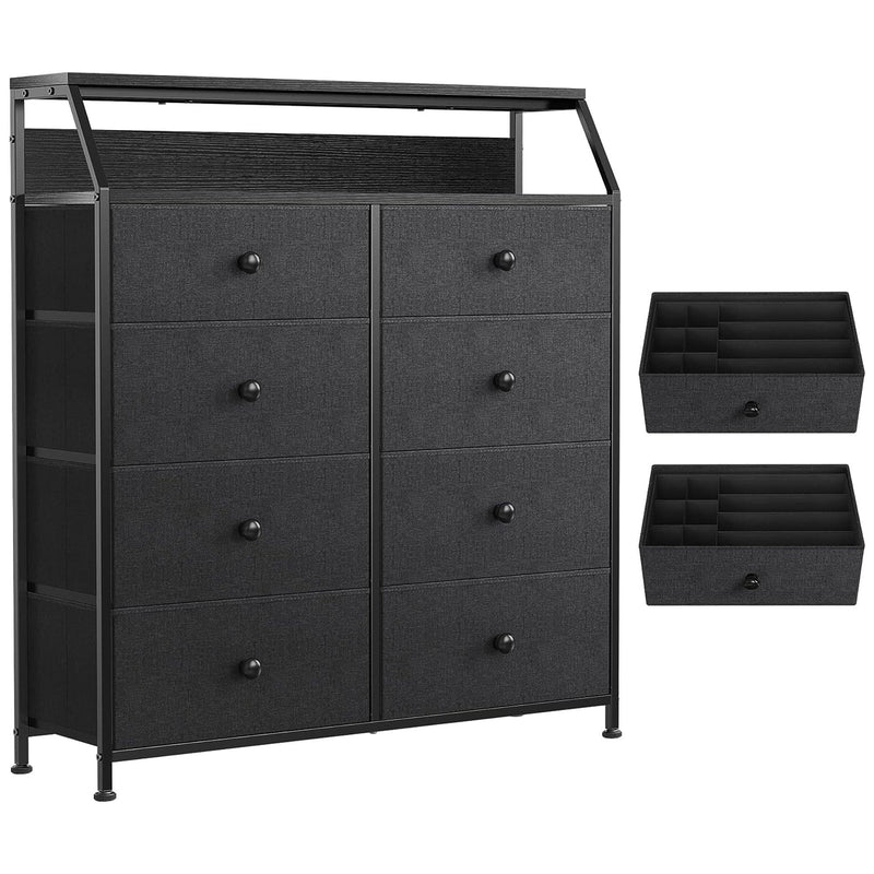 REAHOME 8 Drawer Wood Top Storage Dresser 2 Drawer Organizers, Black/Gray (Used)