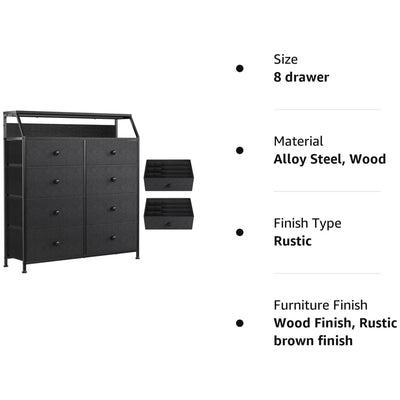REAHOME 8 Drawer Wood Top Storage Dresser w/2 Drawer , Black/Gray (Open Box)