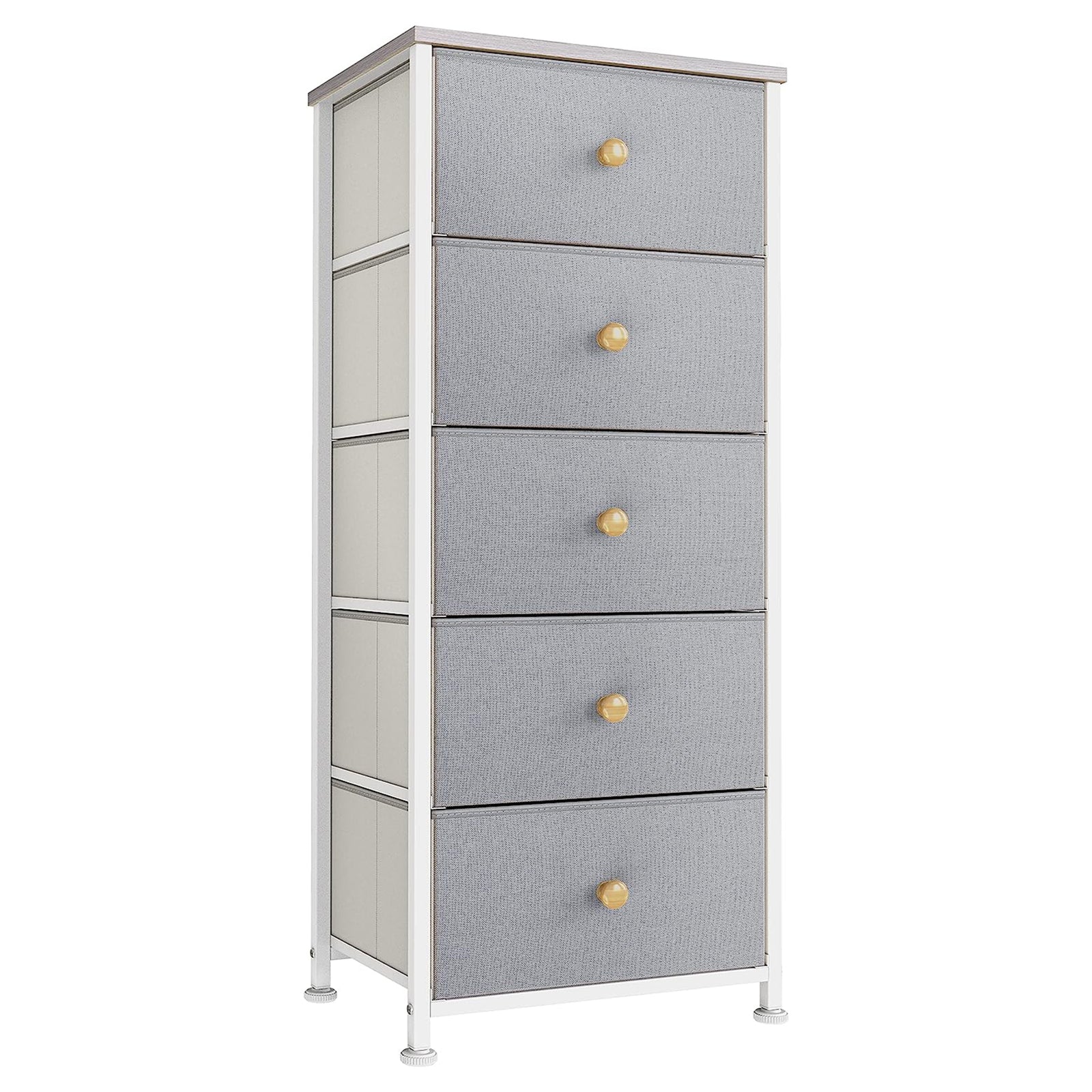 Vertical Narrow Metal Tower Dresser with 5 Fabric Drawer Bins, Gray (Open Box) - VMInnovations