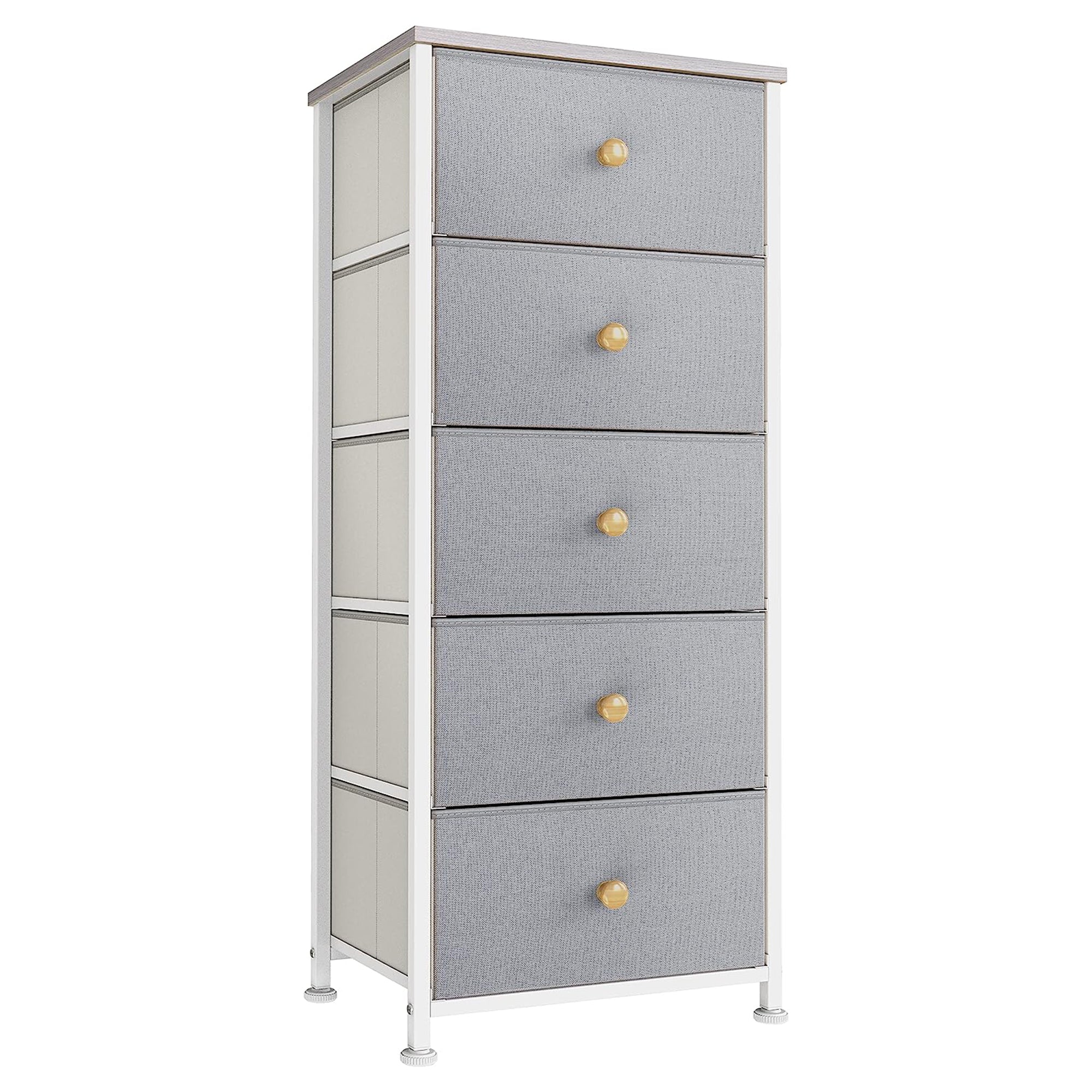 Vertical Narrow Metal Tower Dresser with 5 Fabric Drawer Bins, Gray (Open Box) - VMInnovations