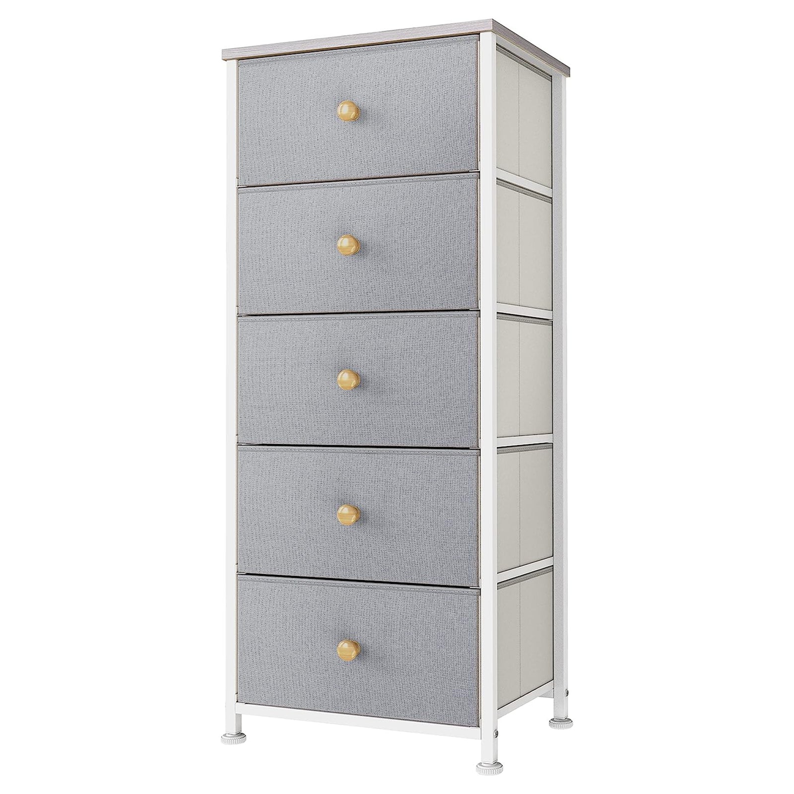 Vertical Narrow Metal Tower Dresser with 5 Fabric Drawer Bins, Gray (Open Box) - VMInnovations
