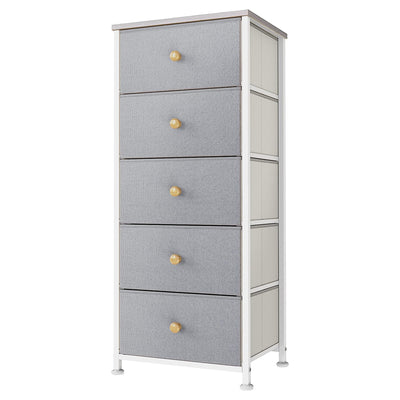 Vertical Narrow Metal Tower Dresser with 5 Fabric Drawer Bins, Gray (Open Box) - VMInnovations
