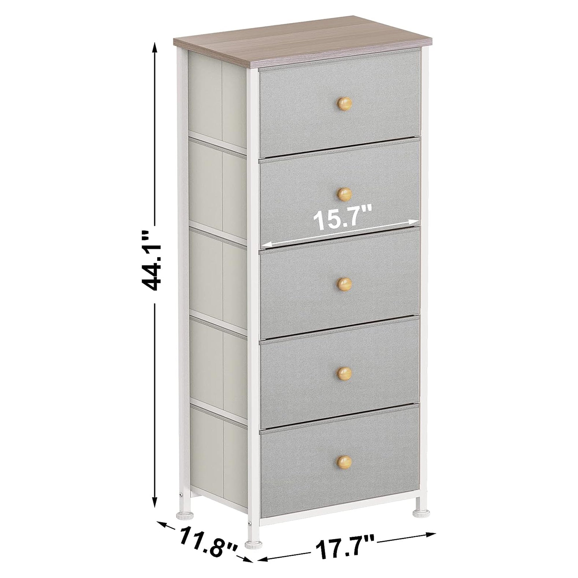 Vertical Narrow Metal Tower Dresser with 5 Fabric Drawer Bins, Gray (Open Box) - VMInnovations