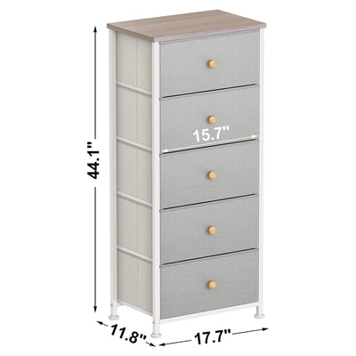 Vertical Narrow Metal Tower Dresser with 5 Fabric Drawer Bins, Gray (Open Box) - VMInnovations
