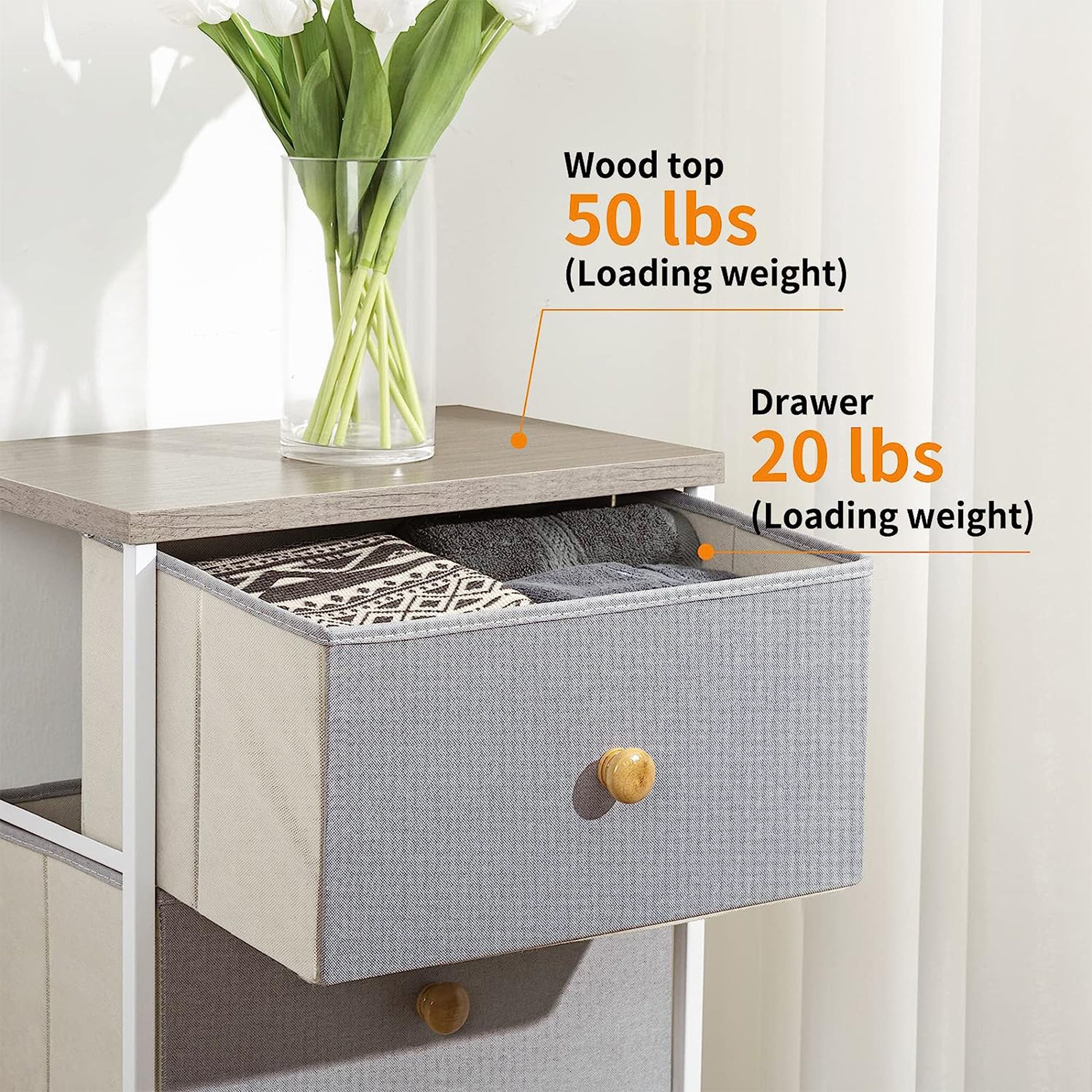 Vertical Narrow Metal Tower Dresser with 5 Fabric Drawer Bins, Gray (Open Box) - VMInnovations
