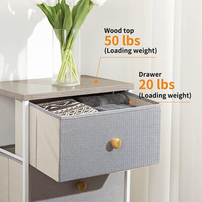 Vertical Narrow Metal Tower Dresser with 5 Fabric Drawer Bins, Gray (Open Box) - VMInnovations