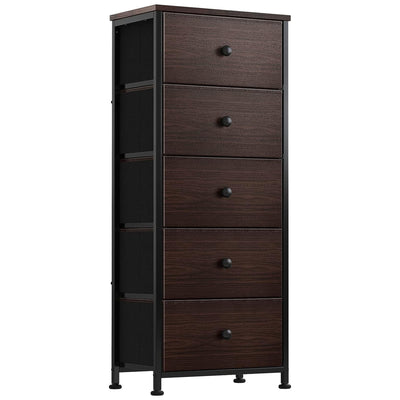 REAHOME Vertical Metal Tower Dresser w/5 Fabric Drawer Bins, Rustic Brown (Used)