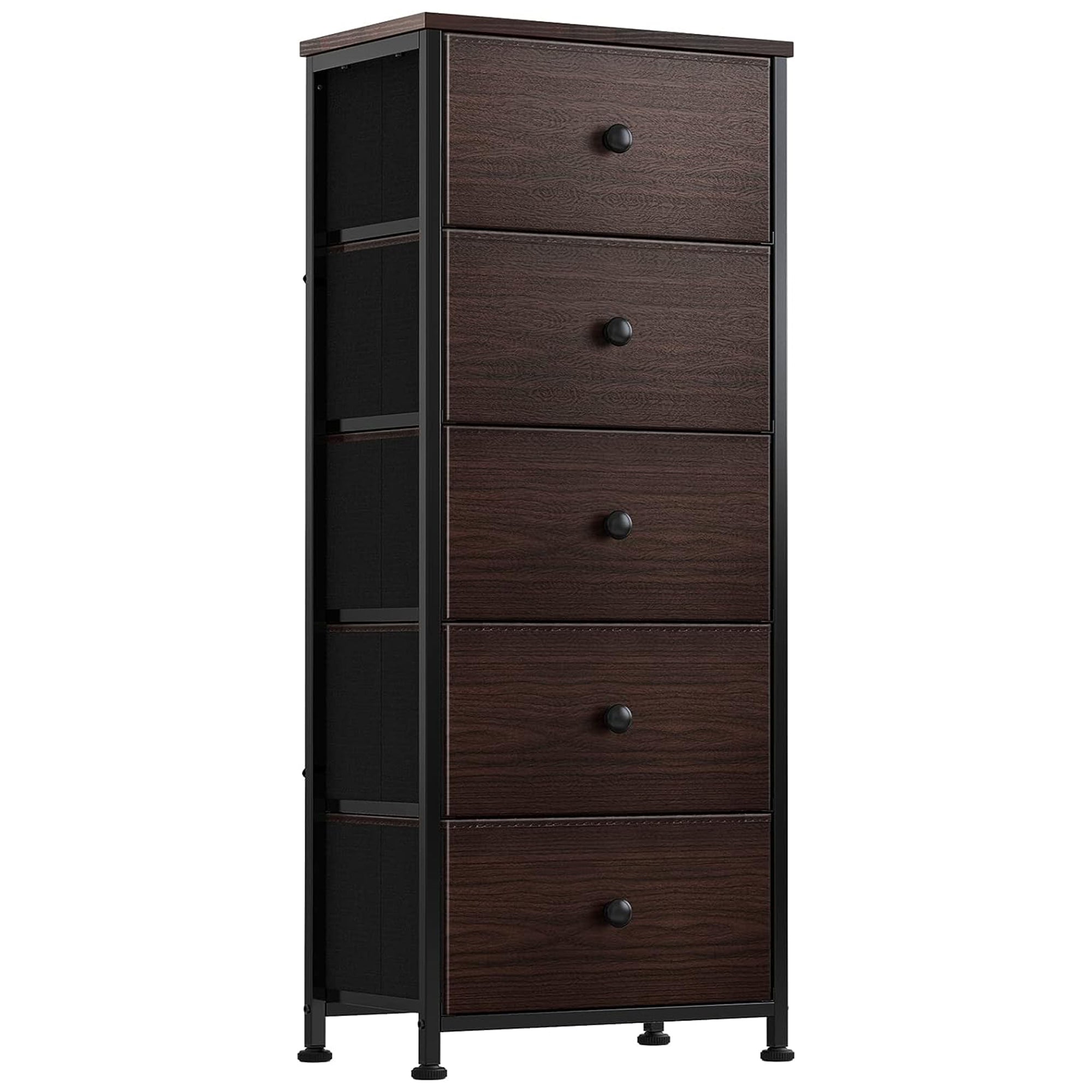 REAHOME Vertical Metal Tower Dresser w/5 Fabric Drawer Bins, Rustic Brown (Used) - VMInnovations
