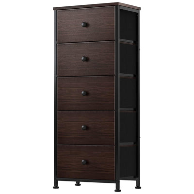 REAHOME Vertical Narrow Metal Tower Dresser w/5 Fabric Bins, Brown (Open Box)