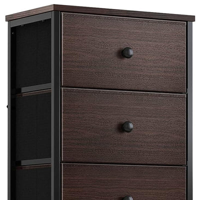 REAHOME Vertical Metal Tower Dresser w/5 Fabric Drawer Bins, Rustic Brown (Used)