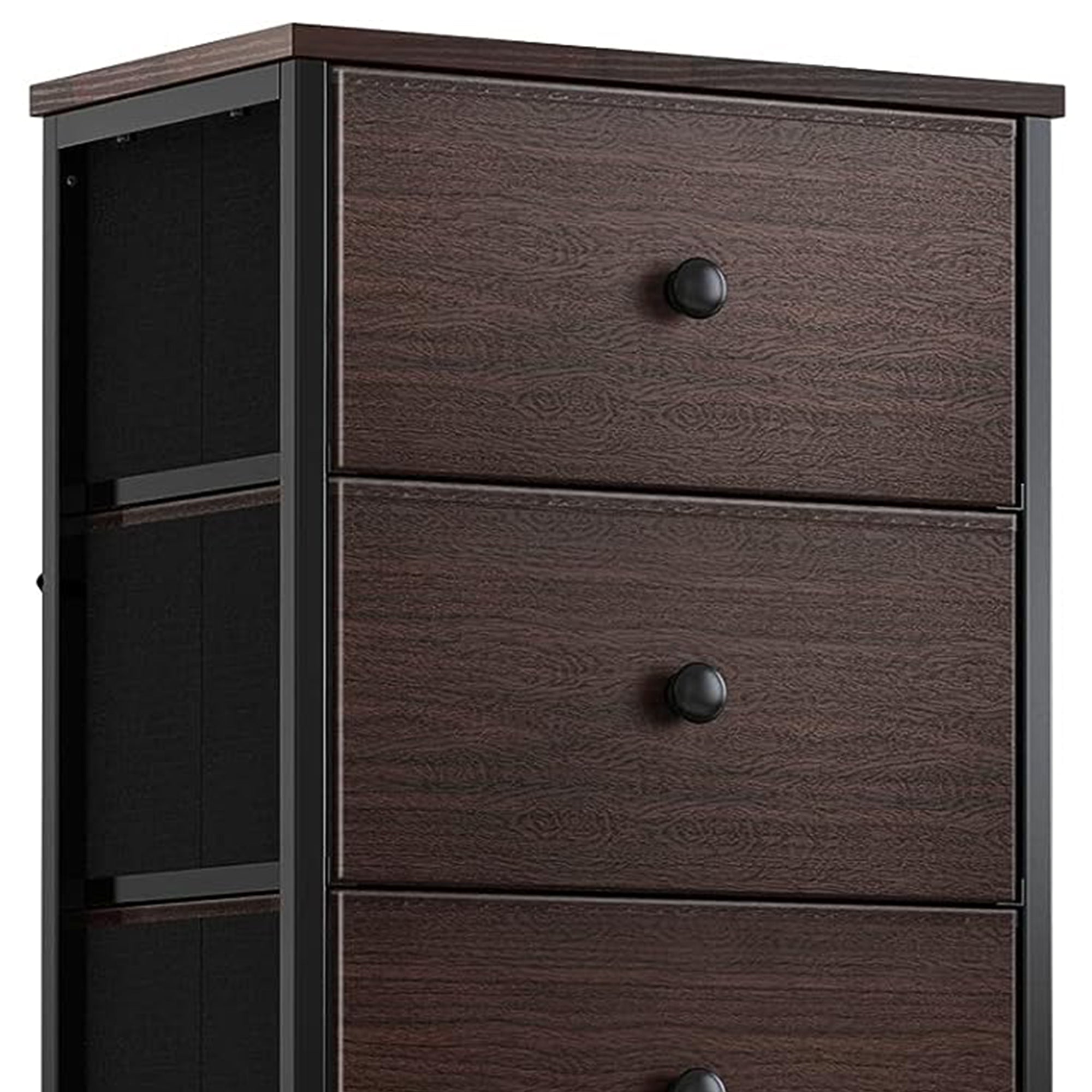 REAHOME Vertical Metal Tower Dresser w/5 Fabric Drawer Bins, Rustic Brown (Used) - VMInnovations