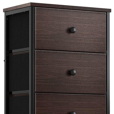 REAHOME Vertical Metal Tower Dresser w/5 Fabric Drawer Bins, Rustic Brown (Used) - VMInnovations
